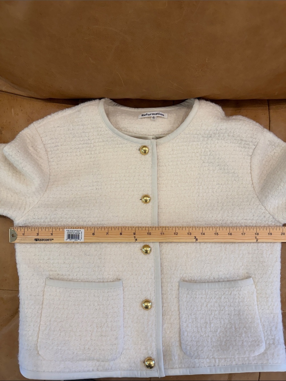 Reformation Dale Cropped Jacket Cream Bouclé Button Jacket - Picture 7 of 12